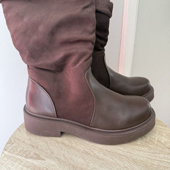 Women's Fashion Thick Heel Riding Boots Brown Side Zipper Durable Elegant 7.5 - Picture 9 of 13